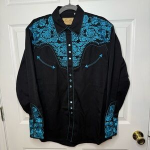 Scully Black and Blue Floral Embroidered Men's Casual Button Down Shirt